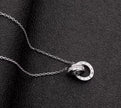 Elegant Stainless Steel Interlocking Ring Crystal Pendant Necklace