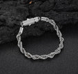 Elegant 16cm Silver-Tone Stainless Steel Rope Bracelet with Crystal Clasp
