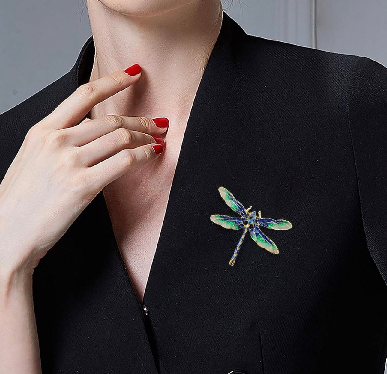 Elegant Enamel Dragonfly Brooch with Rhinestone Accents