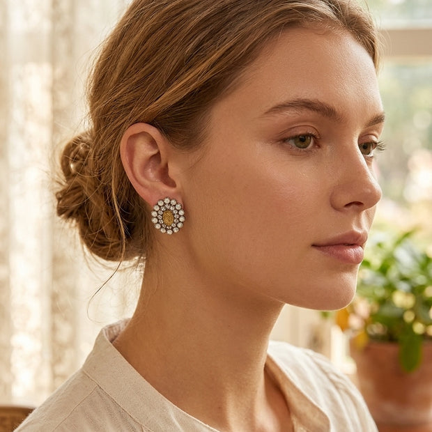 Elegant Gold-Tone Brass & Glass Stud Earrings