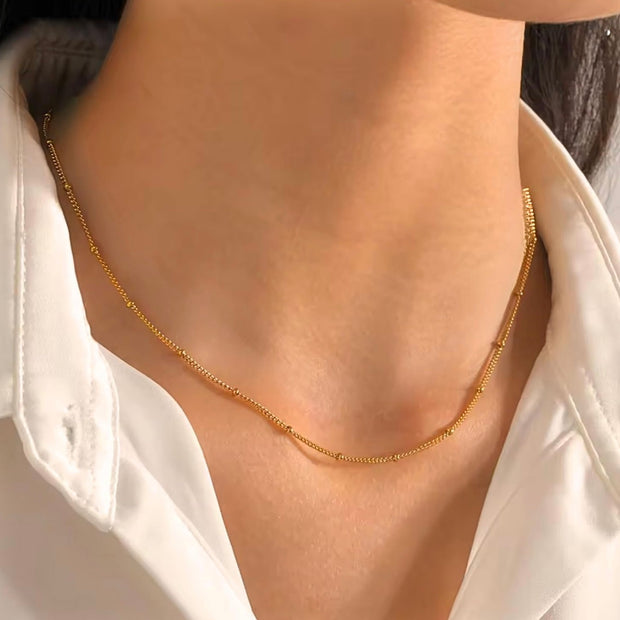 Gold Plated Satellite Chain Necklace – Dainty Stainless Steel Beaded Choker