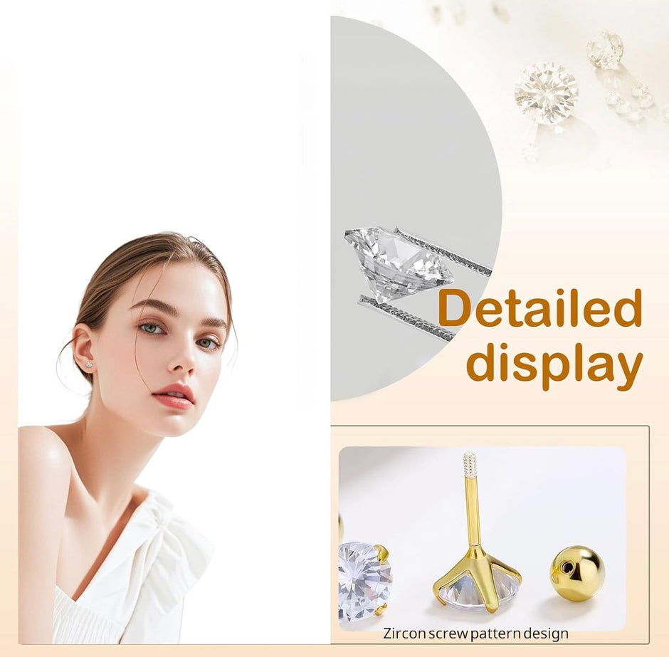 18G Gold Surgical Steel Stud – Round CZ Cartilage Piercing