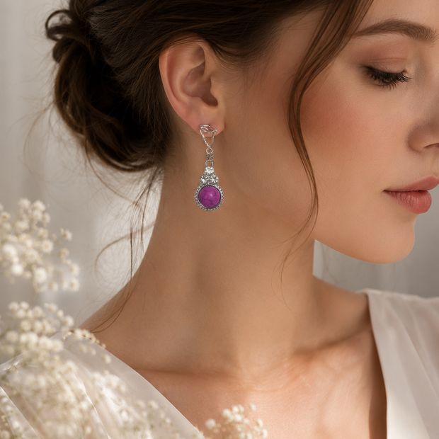 Vintage-Style Purple Stone & Crystal Clip-On Earrings