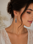 Elegant Iridescent Blue Crystal Clip-On Drop Earrings