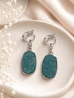 Elegant Deep Teal Glitter Oval Clip-On Earrings