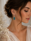 Elegant Deep Teal Glitter Oval Clip-On Earrings