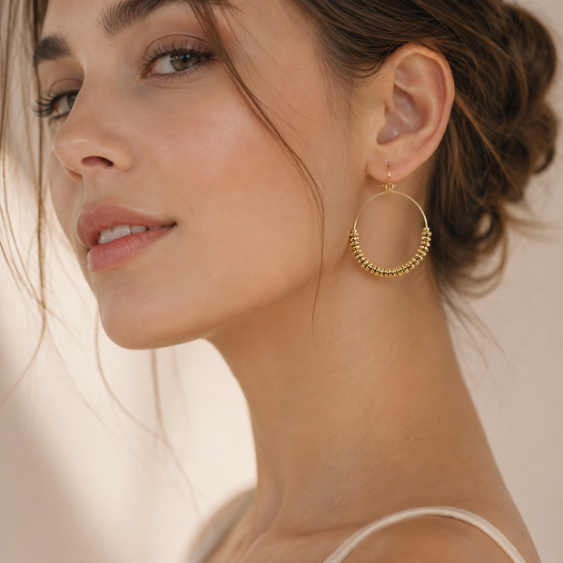 Elegant Gold-Tone Steel Large Hoop Dangle Earrings