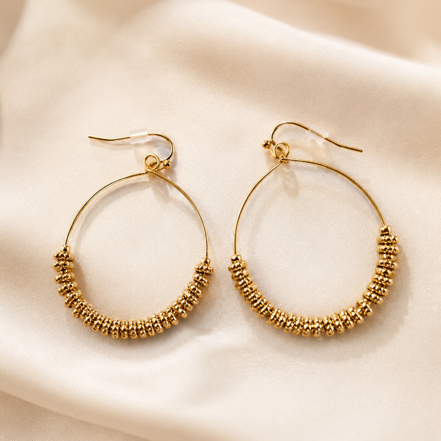 Elegant Gold-Tone Steel Large Hoop Dangle Earrings