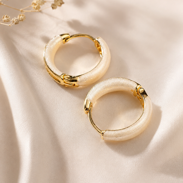 Elegant Pearl White & Gold-Tone Stainless Steel Huggie Hoops
