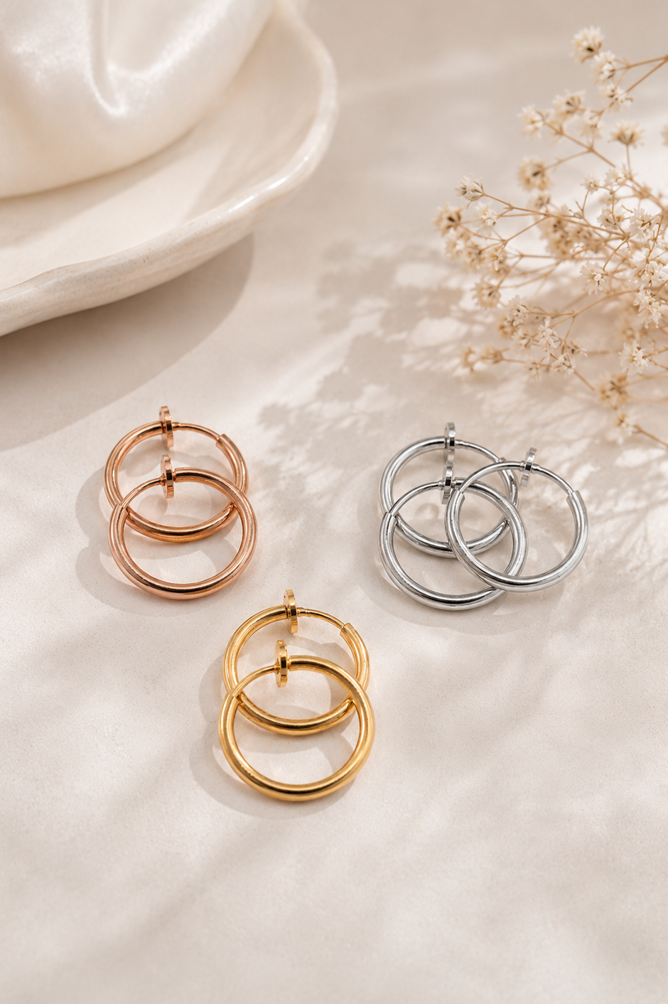 Classic 3 cm Clip Hoop Earrings – Secure & Comfortable Design