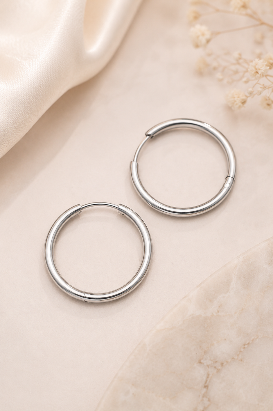 Classic 20mm Stainless Steel Hoop Earrings – Polished Silver Tone