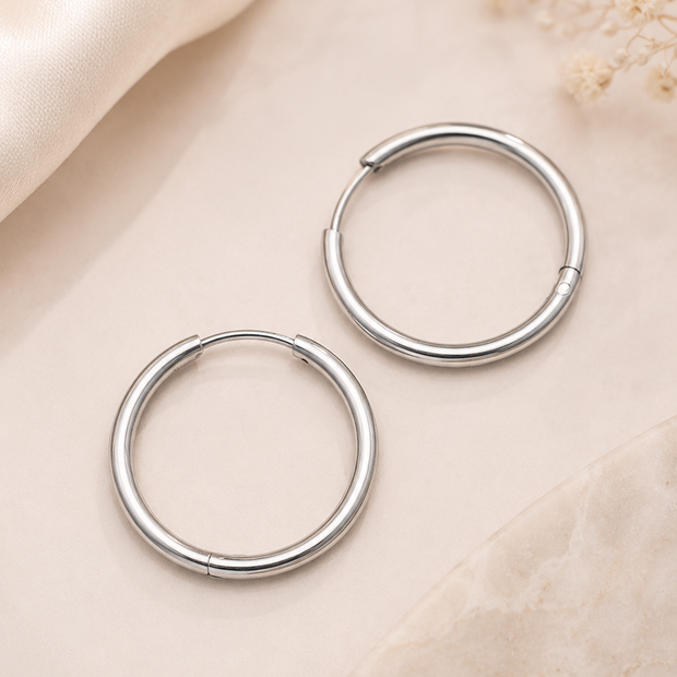 Classic 20mm Stainless Steel Hoop Earrings – Polished Silver Tone