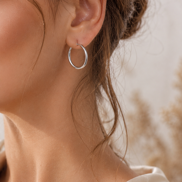 Classic 20mm Stainless Steel Hoop Earrings – Polished Silver Tone