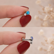 F136 Titanium Blue Opal Flat Back Stud Earrings – 18G Hypoallergenic Piercing