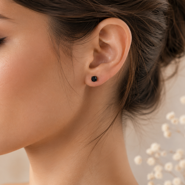 Classic 7mm Black Round Solitaire Cubic Zirconia Stud Earrings