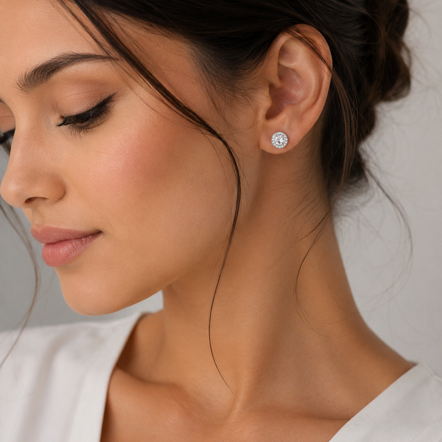 Elegant Crystal Halo Rhinestone Stud Earrings – 15mm