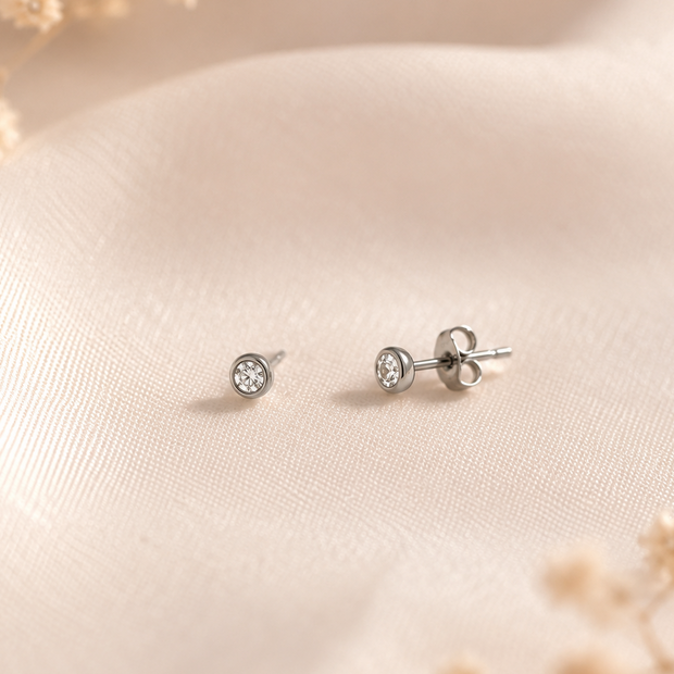 Tiny 3mm Titanium Bezel-Set Cubic Zirconia Stud Earrings