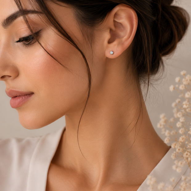 Tiny 3mm Titanium Bezel-Set Cubic Zirconia Stud Earrings