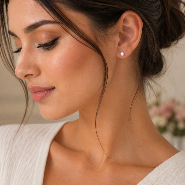 Tiny Titanium Bezel-Set Cubic Zirconia Stud Earrings