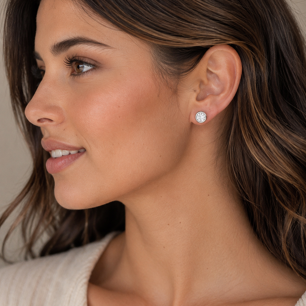 Classic 7mm Stainless Steel Round Cubic Zirconia Stud Earrings