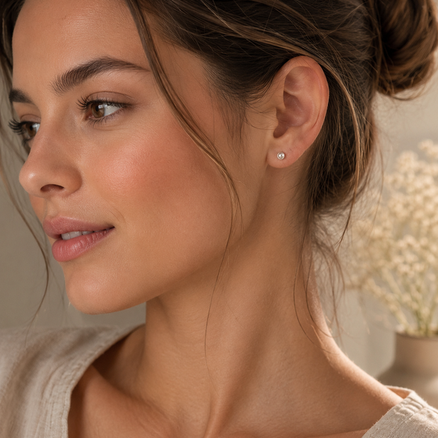 Tiny 3mm Stainless Steel Ball Stud Earrings – Silver Tone