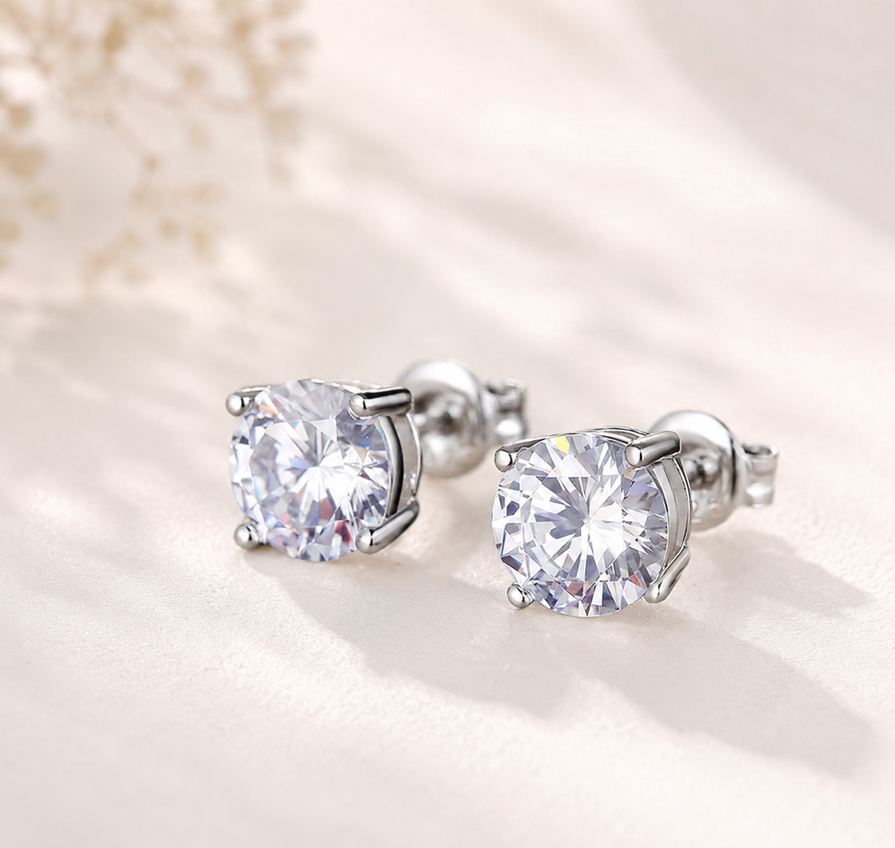 Classic 7mm 18K White Gold Plated Round Cubic Zirconia Stud Earrings