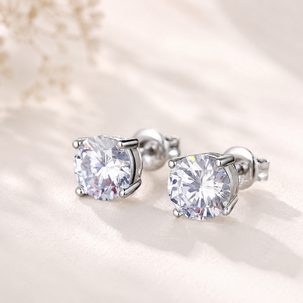 Classic 7mm 18K White Gold Plated Round Cubic Zirconia Stud Earrings