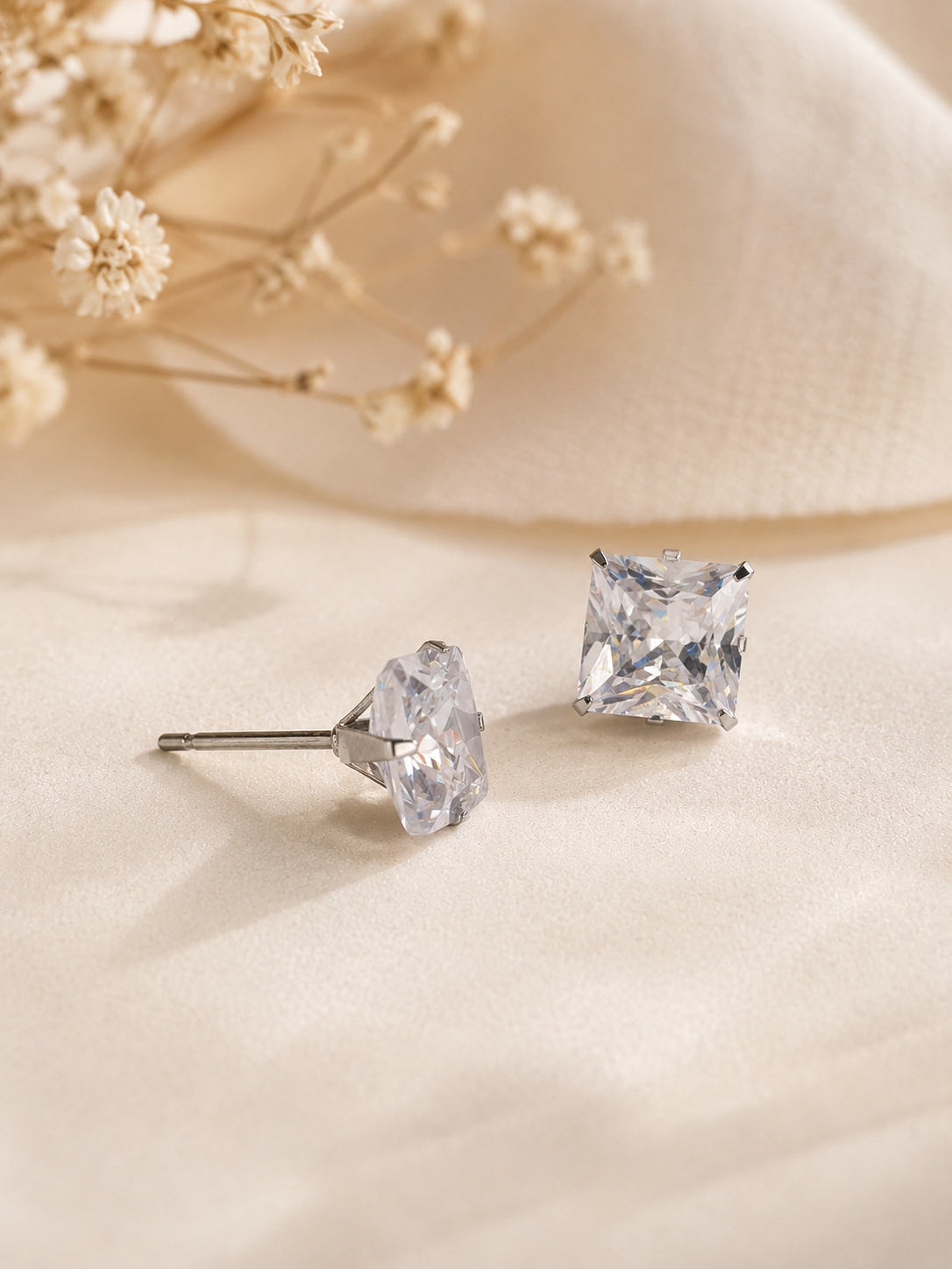 Classic Princess Cut Square Cubic Zirconia Stud Earrings