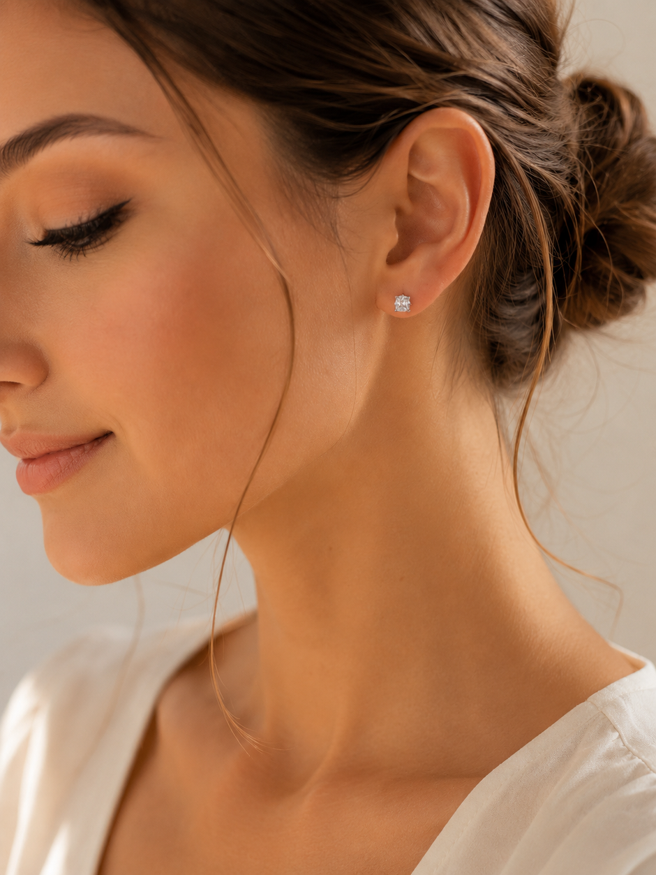 Classic Princess Cut Square Cubic Zirconia Stud Earrings