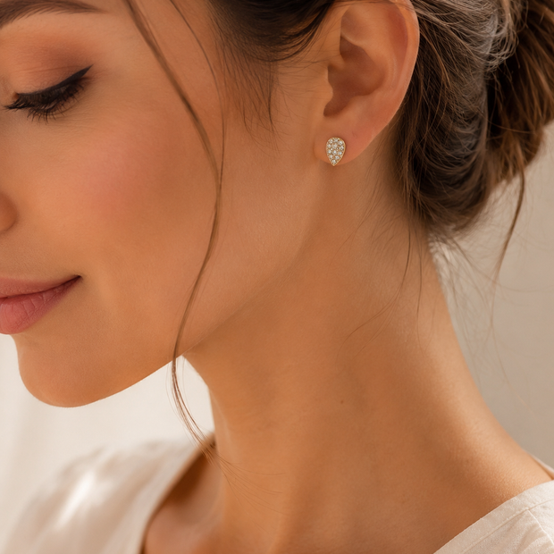 Elegant 7x5mm Gold Stainless Steel Teardrop CZ Pavé Stud Earrings