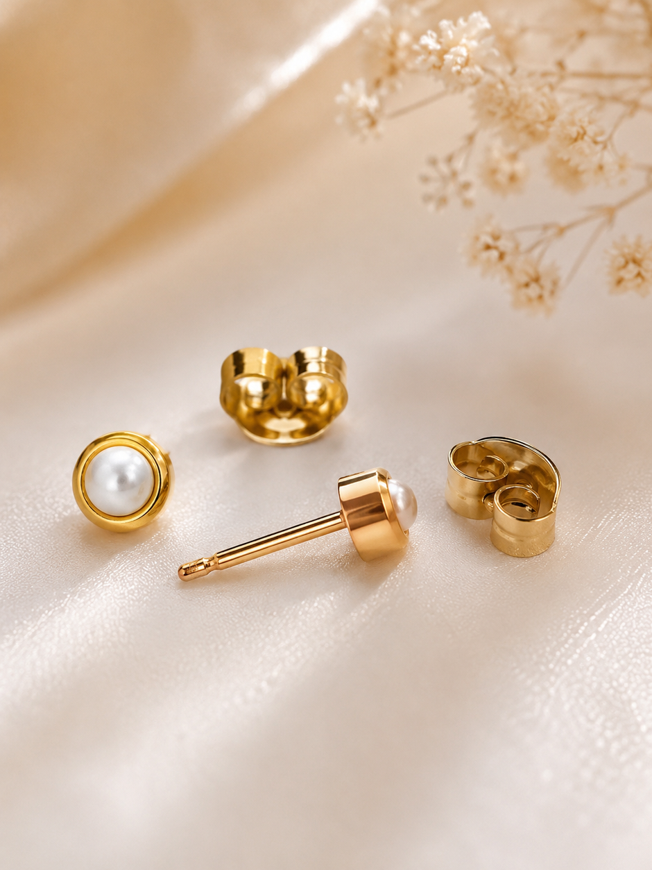 Dainty 3mm Gold Stainless Steel Pearl Style Stud Earrings