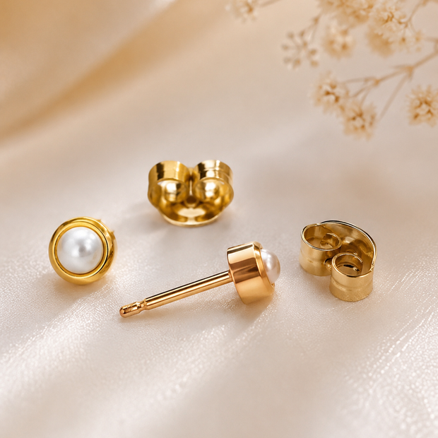 Dainty 3mm Gold Stainless Steel Pearl Style Stud Earrings