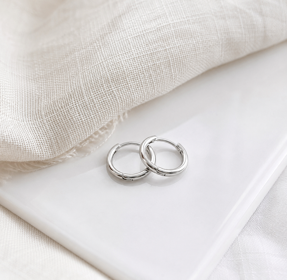 Minimalist 12mm 316L Surgical Steel Huggie Hoop Earrings