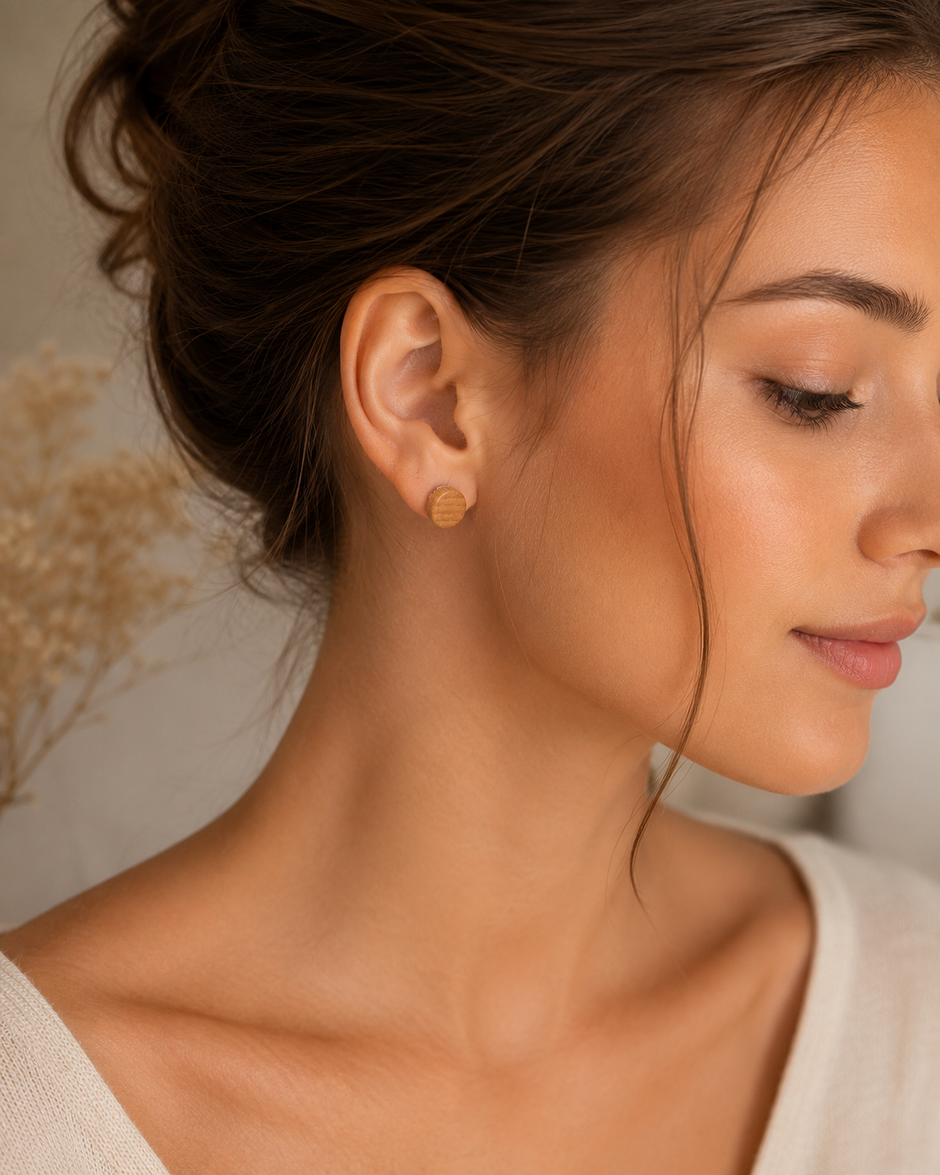 Minimalist Natural Wood Stud Earrings with Stainless Steel Post