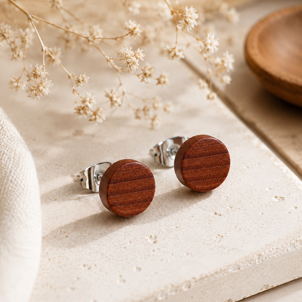 Minimalist Natural Wood Stud Earrings with Stainless Steel Post