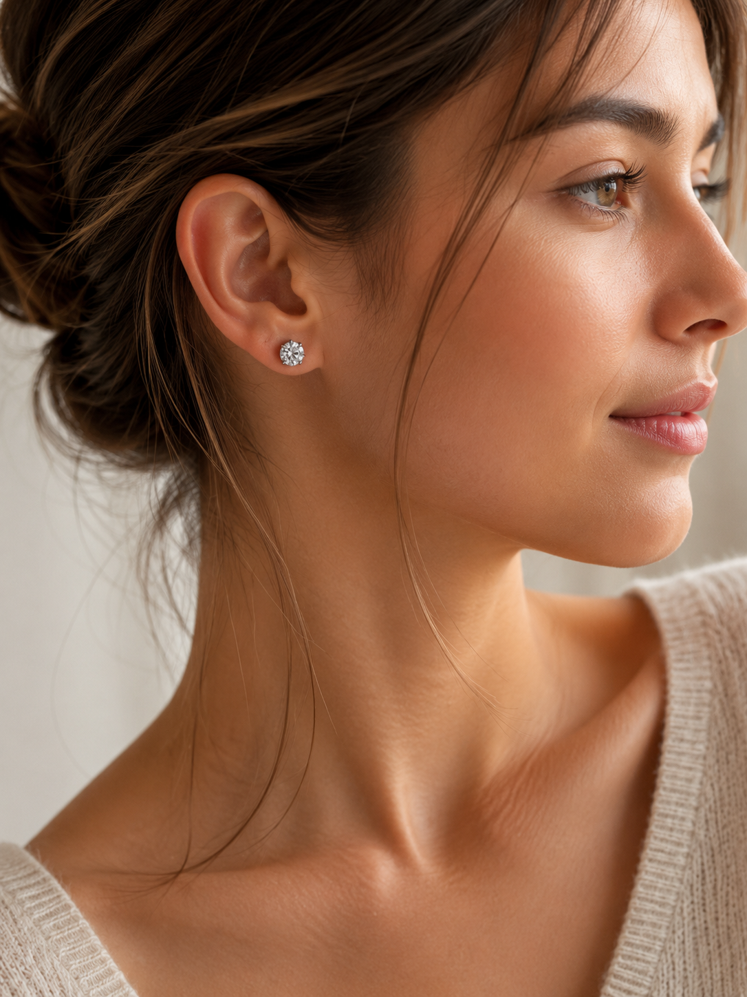 Classic Round Cubic Zirconia Stainless Steel Stud Earrings