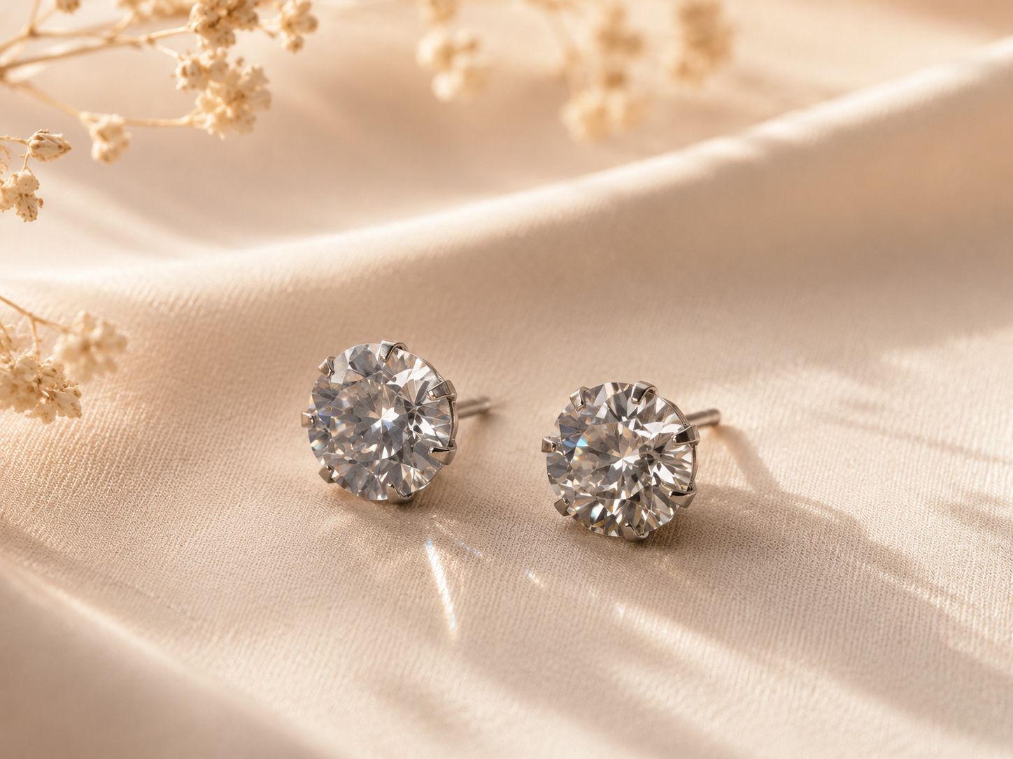 Classic Round Cubic Zirconia Stainless Steel Stud Earrings