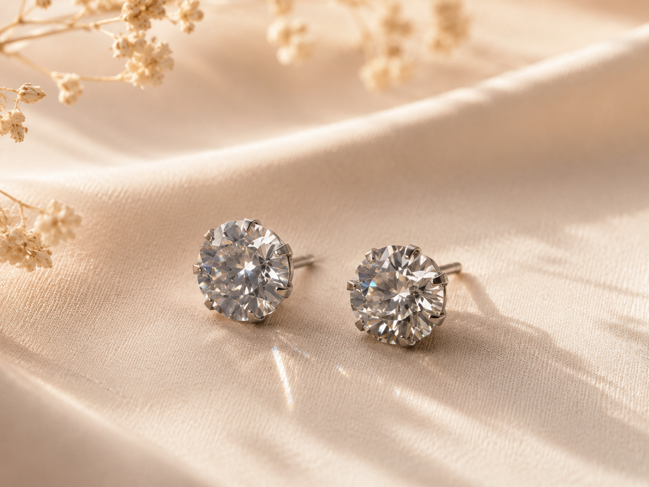 Classic Round Cubic Zirconia Stainless Steel Stud Earrings