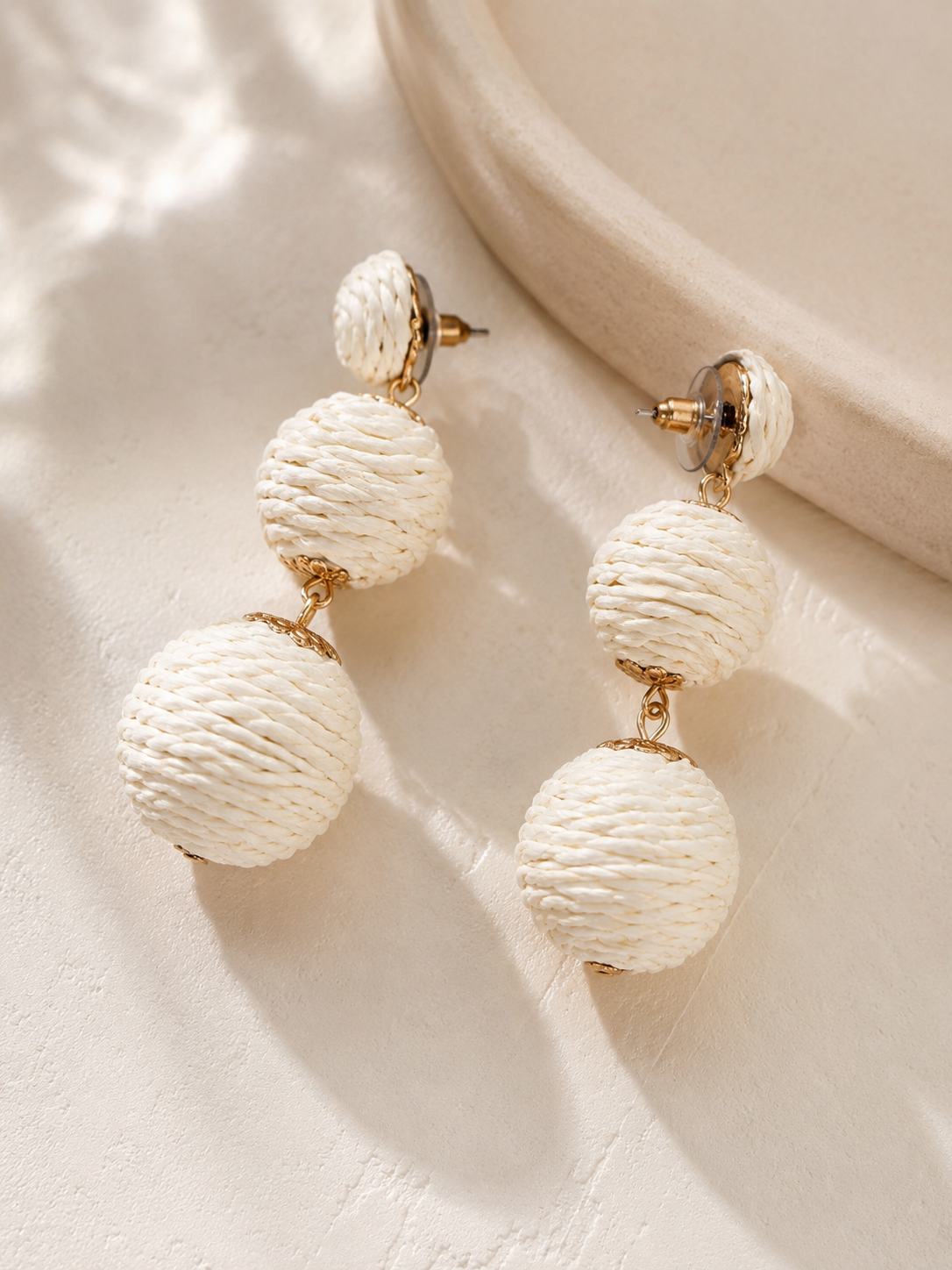 Handcrafted Bohemian Raffia Rattan Tiered Drop Earrings