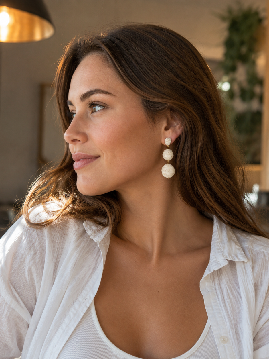 Handcrafted Bohemian Raffia Rattan Tiered Drop Earrings