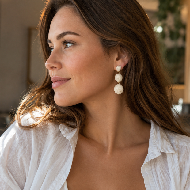 Handcrafted Bohemian Raffia Rattan Tiered Drop Earrings