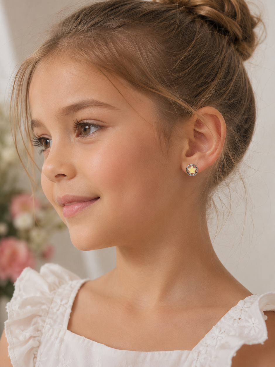 Sparkling 1.5cm Stainless Steel Star Stud Earrings