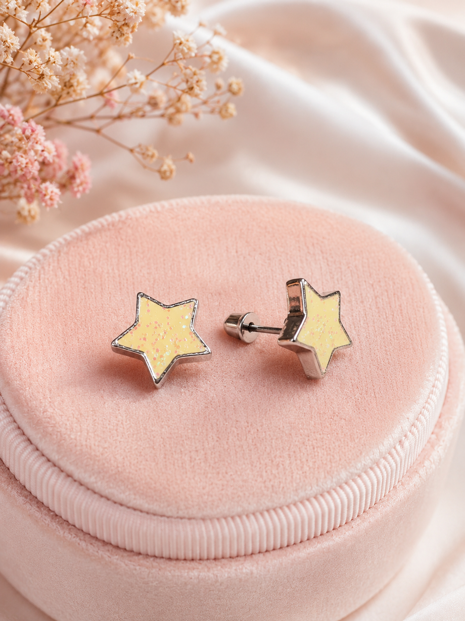 Sparkling 1.5cm Stainless Steel Star Stud Earrings
