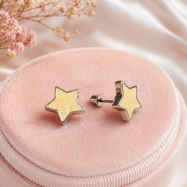 Sparkling 1.5cm Stainless Steel Star Stud Earrings