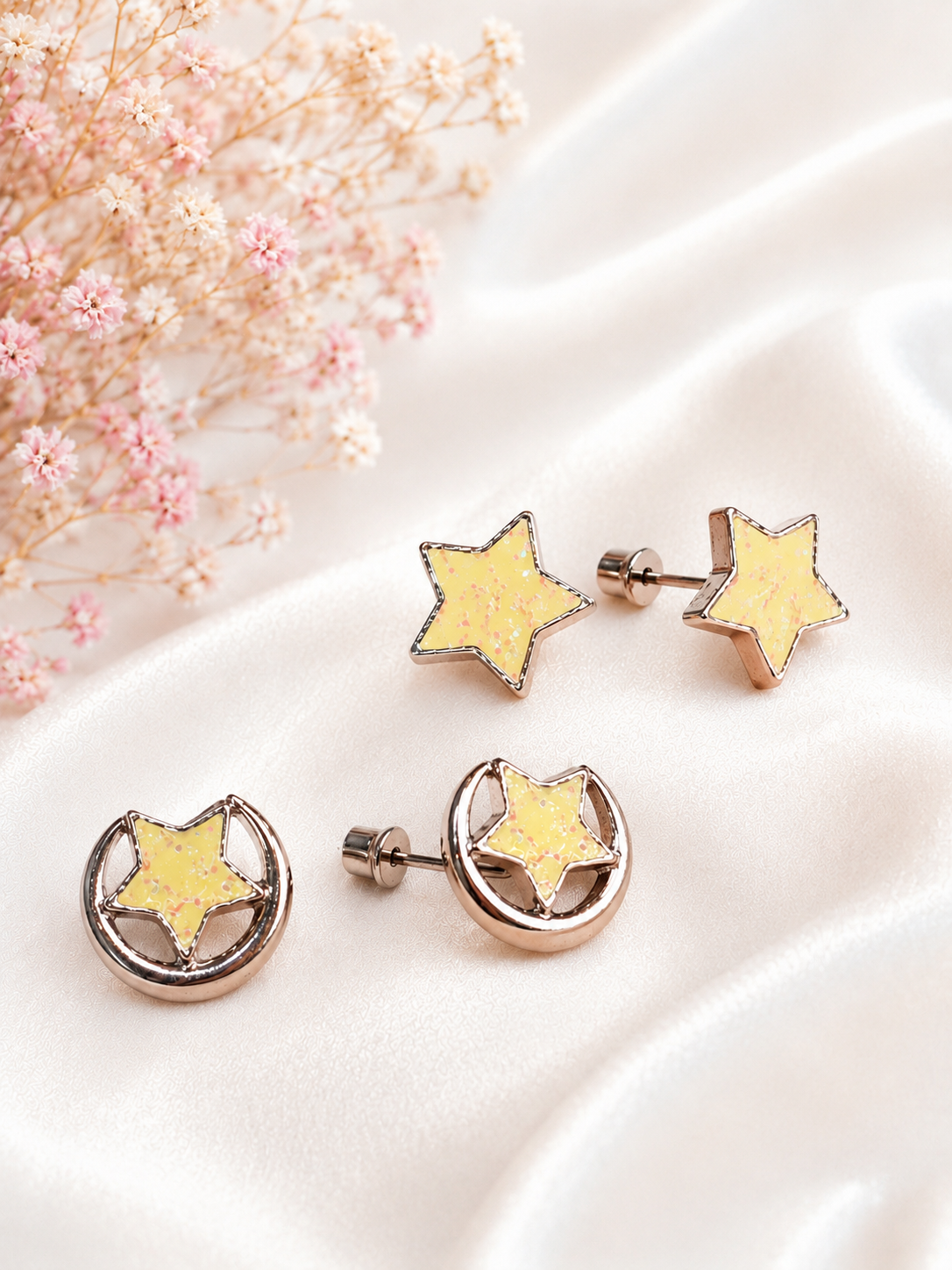 Sparkling 1.5cm Stainless Steel Star Stud Earrings
