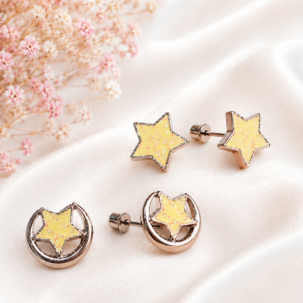 Sparkling 1.5cm Stainless Steel Star Stud Earrings