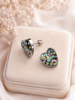 Sparkly 1.5cm Stainless Steel Multicolor Pavé Heart Stud Earrings