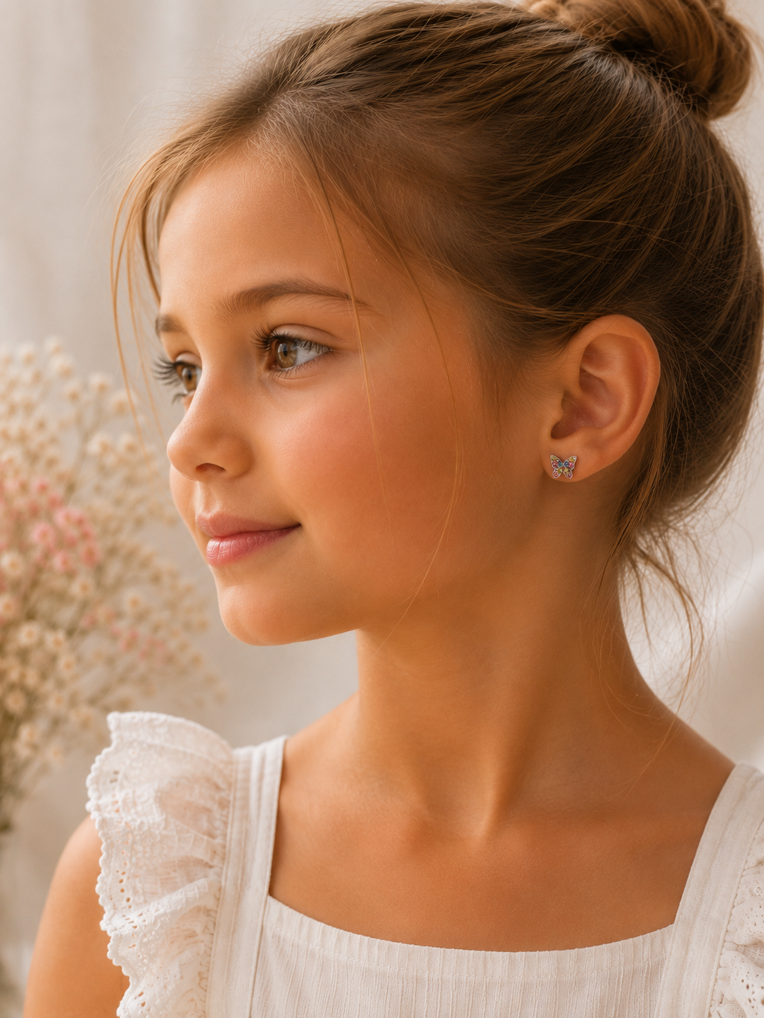 Dainty Silver-Tone Multicolor Pavé Butterfly Stud Earrings
