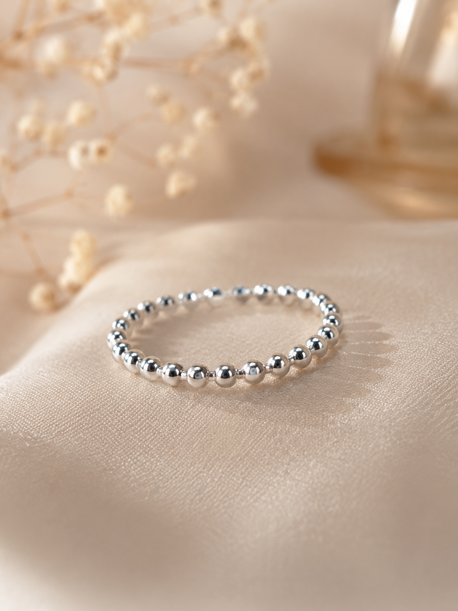 Minimalist Silver-Tone Stainless Steel Beaded Ring