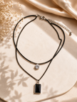 Elegant Double-Layered Black Geometric Gemstone Pendant Necklace